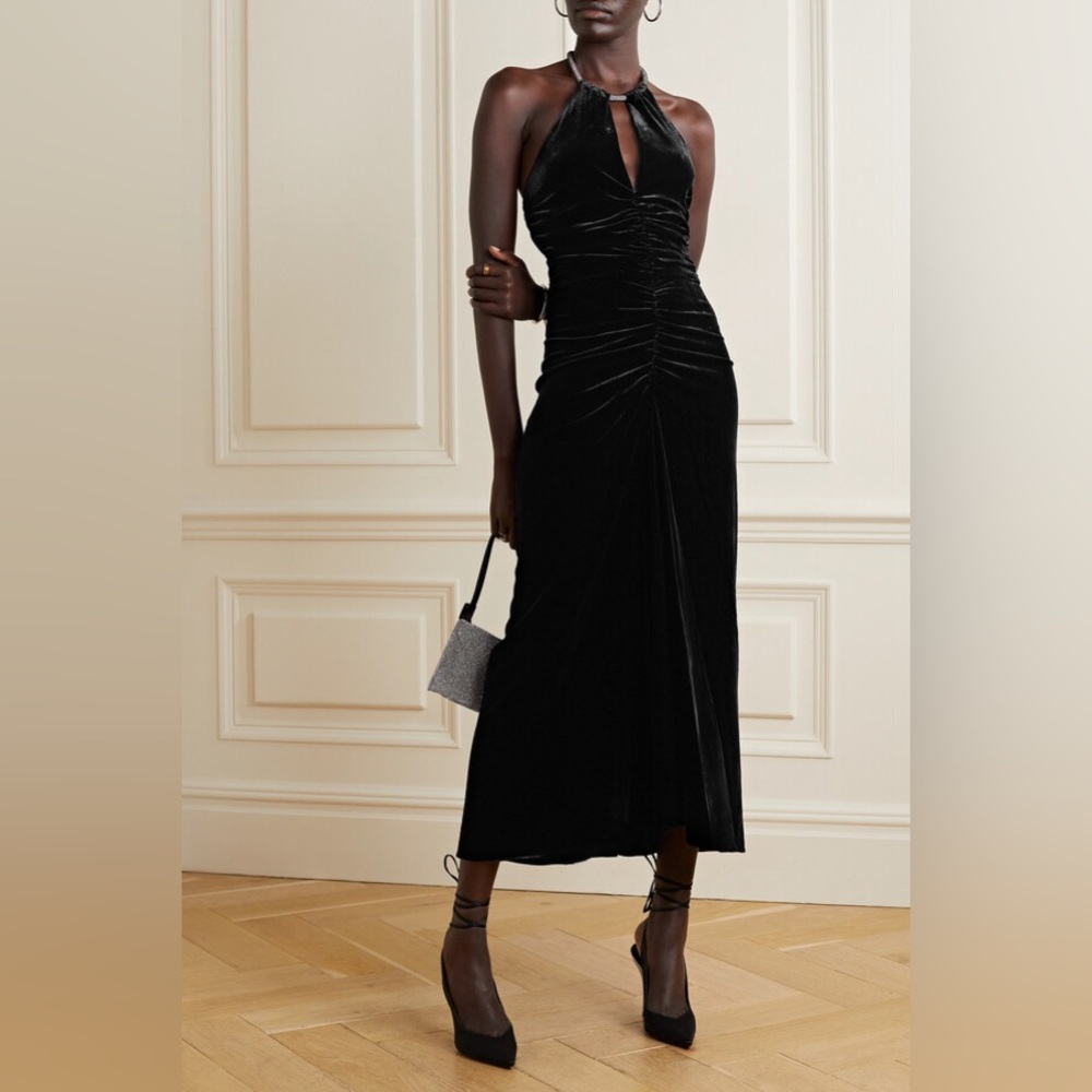VERONICA BEARD Josette Embellished Velvet Midi Dress in Black Size 6
